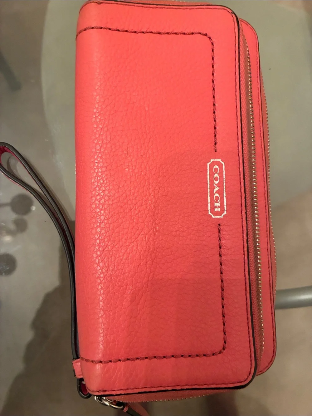 Coach Coral Pebbled Leather Wristlet Clutch with Detachable Strap